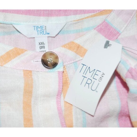 NWT Time And Tru Ladies Pink Striped Sheath Dress Size XXL Linen Blend Pockets S - Picture 11 of 14